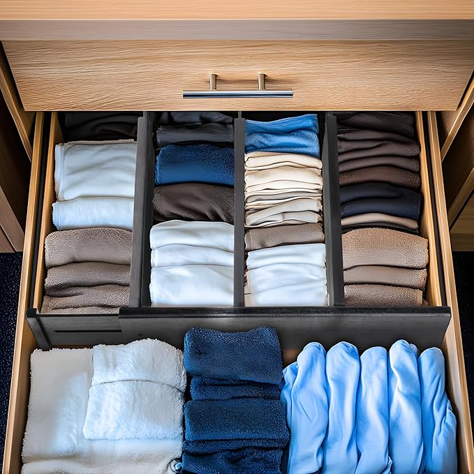 Utoplike Bamboo Drawer Dividers Large, 4'' High Adjustable Kitchen Drawers Organizers for Clothing, Spring Loaded, Works in B