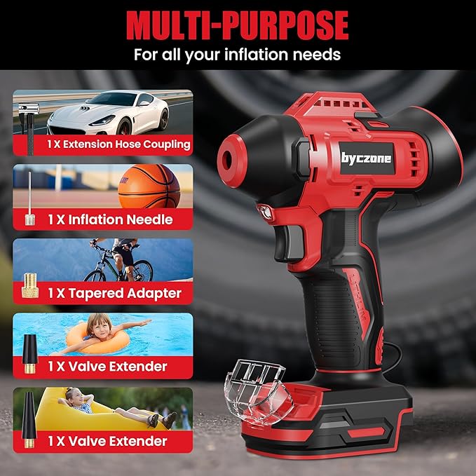 Tire Inflator Compatible with MILWAUKEE 18V Max Battery, 160 PSI Cordless Air Compressor With 12V DC Car Adapter,LCD Digital Pressure Gauge for Car, Bike, Sport Ball (No Battery)