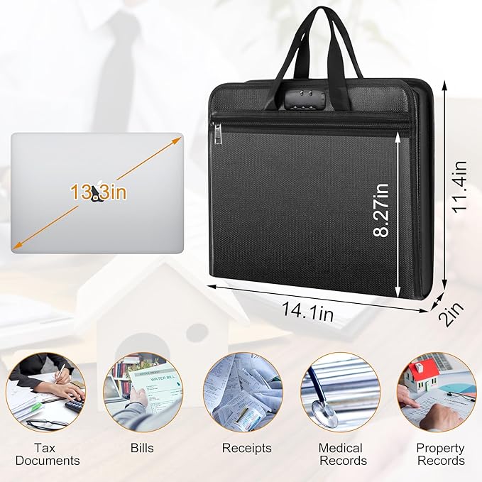 onvvippiv File Organizer Fireproof Expanding Accordion File Folder with Lock Zipper Labels13 Pockets Document Organizer Holde