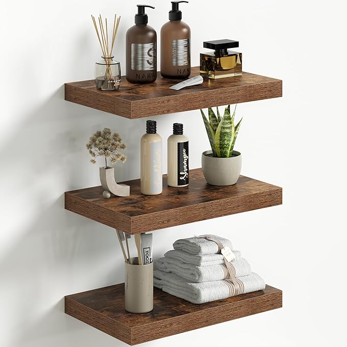 Fun Memories Floating Shelves for Wall 16 Inch Set of 3, Farmhouse Floating Shelves with Invisible Heavy Duty Bracket, 10 Inc
