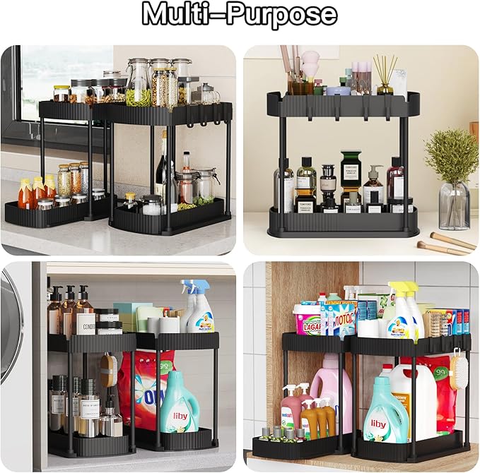 Ukeetap 2 Pack Multi-Purpose Pull-Out Storage Organizers, Under Sink Organizers and Storage for Bathroom & Kitchen, Under Cab