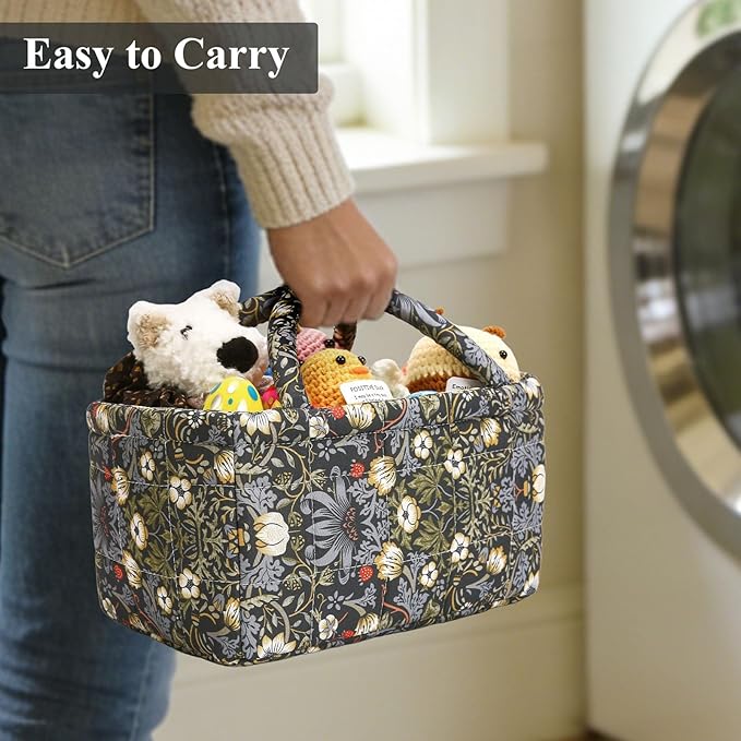 Small Storage Basket Organizer, Mini Fabric Floral Storage Baskets with Handle, Quilted Portable Collapsible Storage (K)