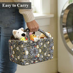 Small Storage Basket Organizer, Mini Fabric Floral Storage Baskets with Handle, Quilted Portable Collapsible Storage (K)