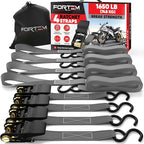 FORTEM Ratchet Straps, Tie Down Strap Set 1650lb Break Strength, 4 Pack 15ft x 1in, 4 Soft Loops, Moving Straps Tie Downs, Cargo Cam Buckles for Trucks, Carry Bag, for Men