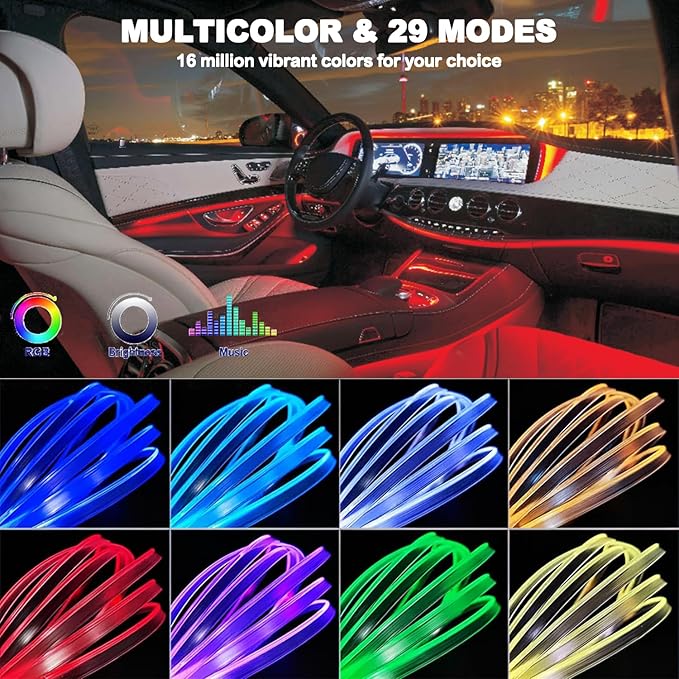 Interior Car LED Strip Lights RGB Fiber Optic Trim Lighting 5 in 1，Wireless APP Ambient Lighting Kits 236 inches Fiber Optic, 16 Million Colors Car Neon Lights, Music Sync