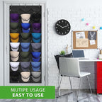 Dofilachy Hat Organizer Racks for Baseball Caps, Visible Hat Holder Rack for Wall Door with 3 Hooks, 24 Deep Pockets