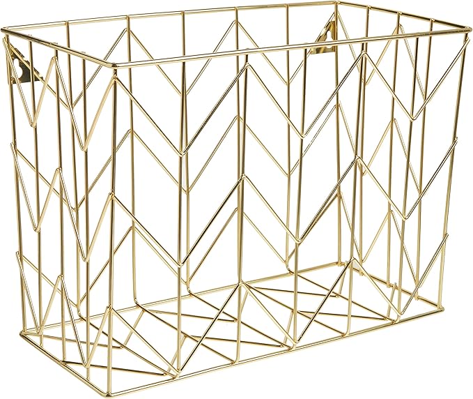 U Brands Desktop Hanging File Organizer, Gold Wire Metal Letter Size File Holder, Steel Wire Document & Folder Organizer for 