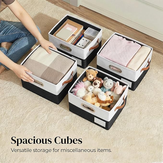 PRANDOM Storage Bins with Lids [3-Pack] Linen Fabric Foldable Storage Boxes Organizer Containers Baskets Cube with Cover for 