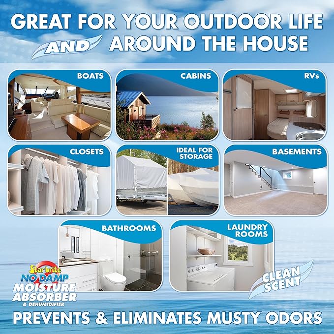 STAR BRITE No Damp Moisture Absorber & Dehumidifier - Simple, Portable, Humidity Control for Boats, RVs, Seasonal Homes &
