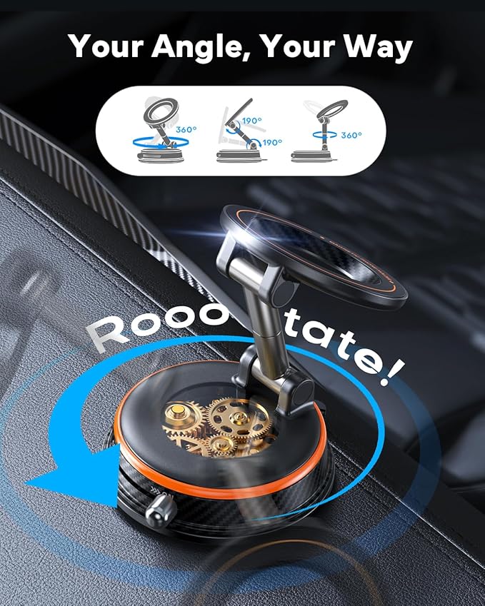 Upgraded Car Phone Holder for Magsafe [108+LBS Strongest Suction & 3000gf Magnetic] Vacuum Magnetic Phone Holders for Your Car 360° Adjustable Car Phone Mount for iPhone & Android Orange