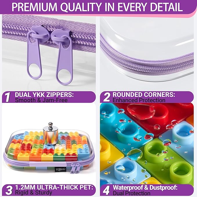 YQBRAO 3 Pack Hard Sided Clear Zipper Case for Storage- Thickened-Grade Clear Hard Shell Zipper Case for Organizing Bead, Han
