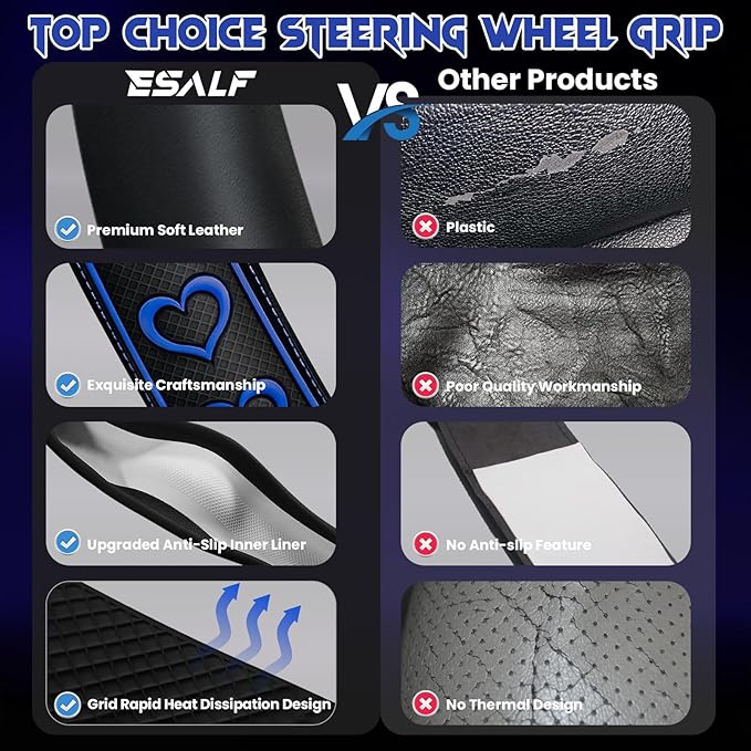Ventilated Heart-Shaped Steering Wheel Cover with Anti-Slip Leather Grip. Compatible with Ford, Toyota, Honda, Nissan, and Ch