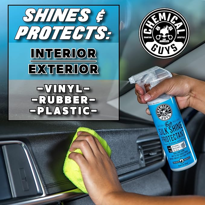 Chemical Guys Silk Shine Tire and Trim Dressing and Protectant – Non-Greasy Vinyl, Plastic & Rubber Spray, Plastic Restorer f