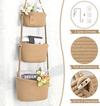 Hanging Storage Baskets, Over the Door Basket, Cotton Wall Baskets Storage, Hanging Door Basket with 4 Hooks