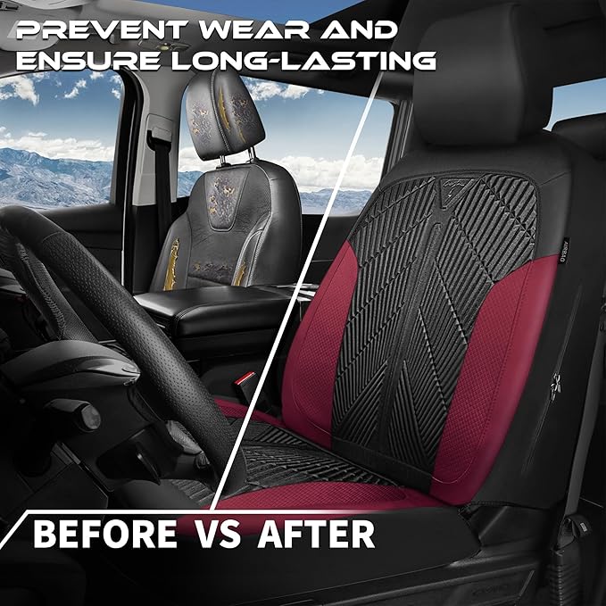 CAR PASS Waterproof Black Red Car seat Covers Front Seat Covers Neoprene Wetsuit,All-Weather Non-Slip Durable,Universal Fit f