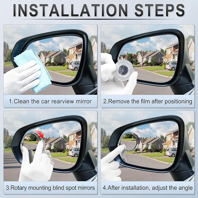 LivTee Blind Spot Mirror, 2" Round HD Glass Frameless Convex Accessories with Suction Cup, ABS Housing, 360° Adjustable Wide-Angle Rear View Mirror for Cars, SUVs, and Trucks, Pack of 2