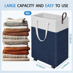 HomeHacks 90L Rolling Laundry Hamper with 4 Smooth Wheels, Collapsible Waterproof Clothes Basket, Freestanding Tall Hamper wi