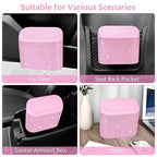 Accmor Bling Pink Car Trash Can with Lid, Mini Auto Garbage Storage Bin with 60 Trash Bags, Small Car Garbage Container Bin, Sparkling Crystal Vehicle Dustbin for Front Back Seat Accessories for Cars