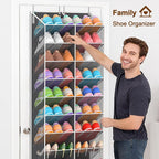 20-30 Pairs Over the Door Shoe Organizer, Breathable Mesh Pocket Hanging Shoe Storage for Closet, 10-Tier Door Shoes Rack, Ha