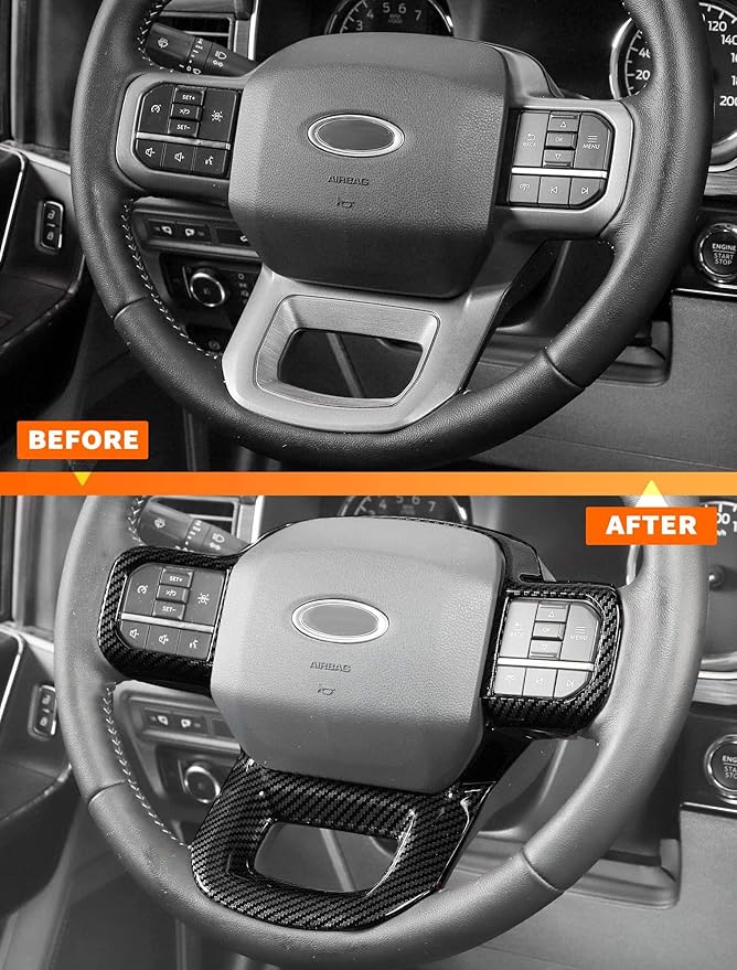 Savadicar Carbon Fiber Interior Accessories - Steering Wheel Trim Cover for Ford F150 (2021-present) - Premium Texture Interior Decor Upgrade Option, 1 PC
