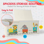 Extra Large Collapsible Sturdy Toy Storage Organizer with Lids, Animal Train Toy Box for Boys Girls, 40"x16"x16", Modern, Bei