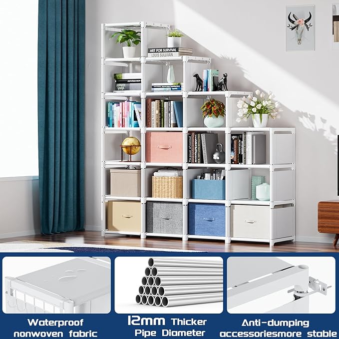 Mavivegue Book Shelf, 20 Cube Storage Organizer, DIY Bookcase, Metal Cube Bookshelf, Tall Book case for Bedroom, Living Room,