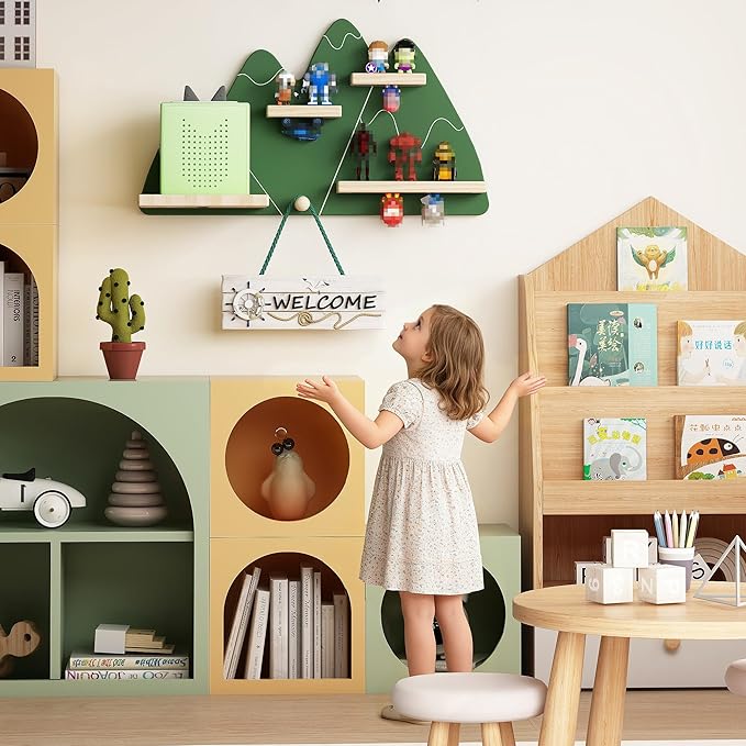 Green Mountain Tonie Shelf - Wall Mounted Tonies Shelves for Toniebox, Magnetic Wood Display Floating Shelves for 8-14 Tonie 