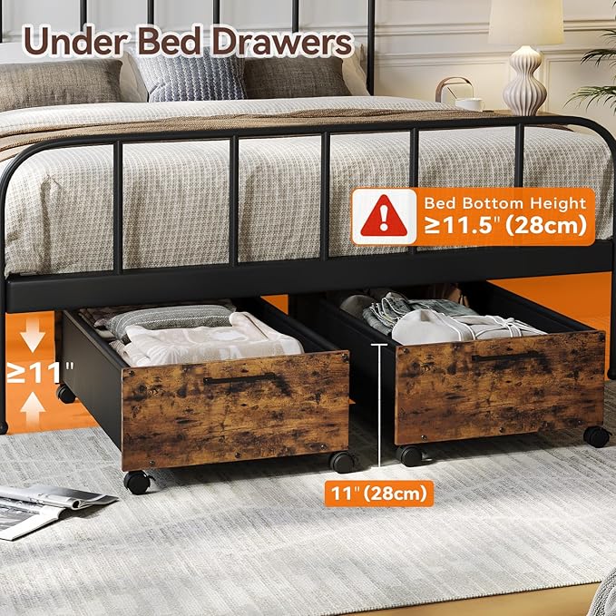 Under Bed Storage with Wheels, Wooden Under Bed Drawers On Wheels, Rolling Under Bed Shoe Storage, Space Saving, Rustic Brown