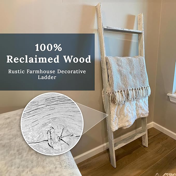 BARNWOODUSA Throw Blanket Ladder – Fully Assembled Reclaimed Wood – Rustic Decorative Ladder for Towels, Quilts, & More – Per