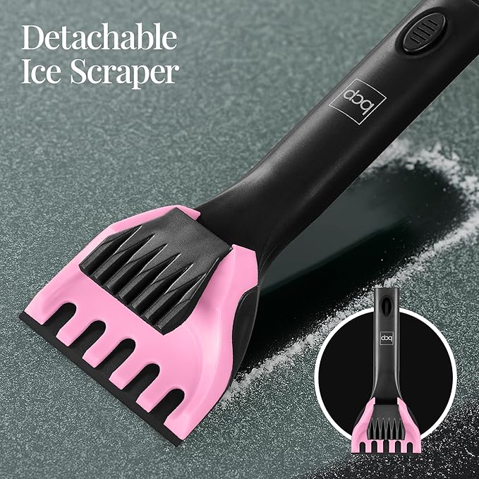 Best Choice Products 4 in 1 Snow Brush with Shovel, Squeegee & Ice Scraper, Up to 39" Extendable Foam Grip, 270° Pivoting Snow Brush for Car Truck SUV, Storage Bag Included - Pink