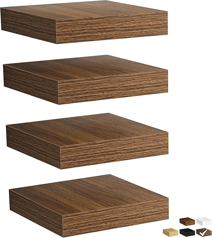 Fun Memories Rustic Wood Floating Shelves for Wall, Space-Saving Wall Mounted Shelves for Bathroom, Bedroom, Living Room and 
