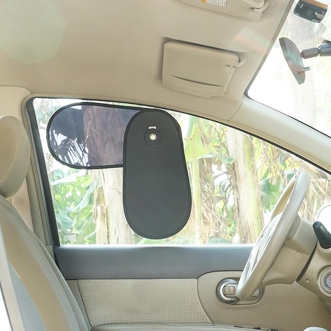 TFY Rotatable Car Side Window Sun Shade – 2-in-1 Adjustable Dual Layer Visor (Opaque Silver & Dark Tint) – Static Cling Sun Blocker for Driver Glare, UV Protection & Heat Reduction