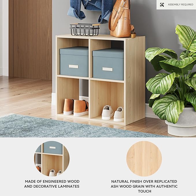 Signature Design by Ashley Piperton Contemporary 4 Cube Organizer for Storage, Fits 10.5" x 10.5" x 11" H Storage Bins, Wood,