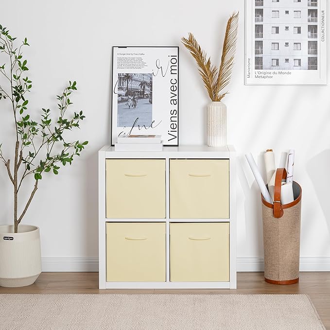 StorageWorks Beige Storage Cubes, 13x13 Storage Cube Bins with Handle, Cube Storage Organizer Bins for Shelves and Closet, Co