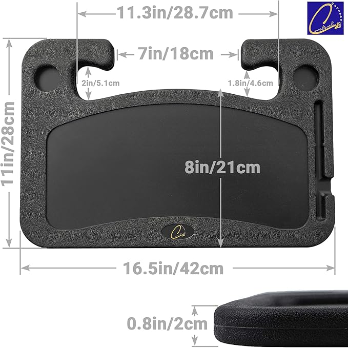 Steering Wheel Desk Tray | 16.5" Portable Car Laptop Table | Multi-Use Work Surface for Eating Writing | Vehicle Travel Workstation | Fits Most Cars Trucks SUVs