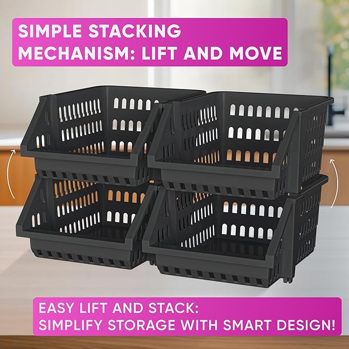 Skywin TidyFriend Small Stackable Storage Bins for Toy Organizer and Storage 4 Pack, Toy Storage Organizer for Kids Room and 