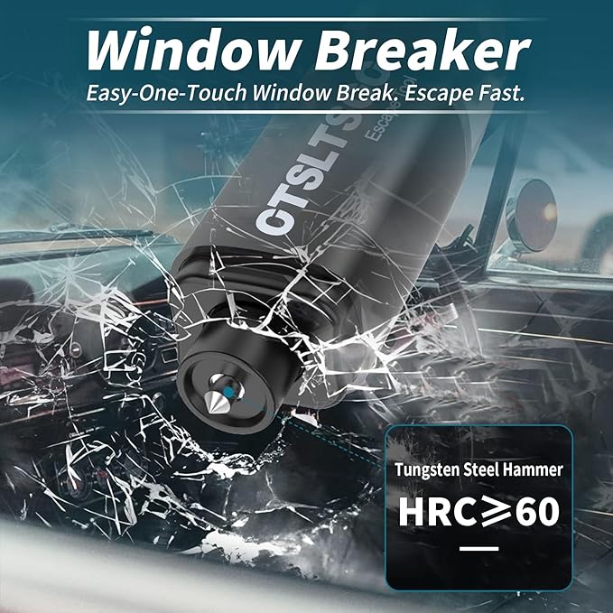 Window Breaker Seatbelt Cutter, Car Safety Hammer Life Escape Tool 2-in-1 Portable, 2 Pack Automotive Emergency Glass Breaker