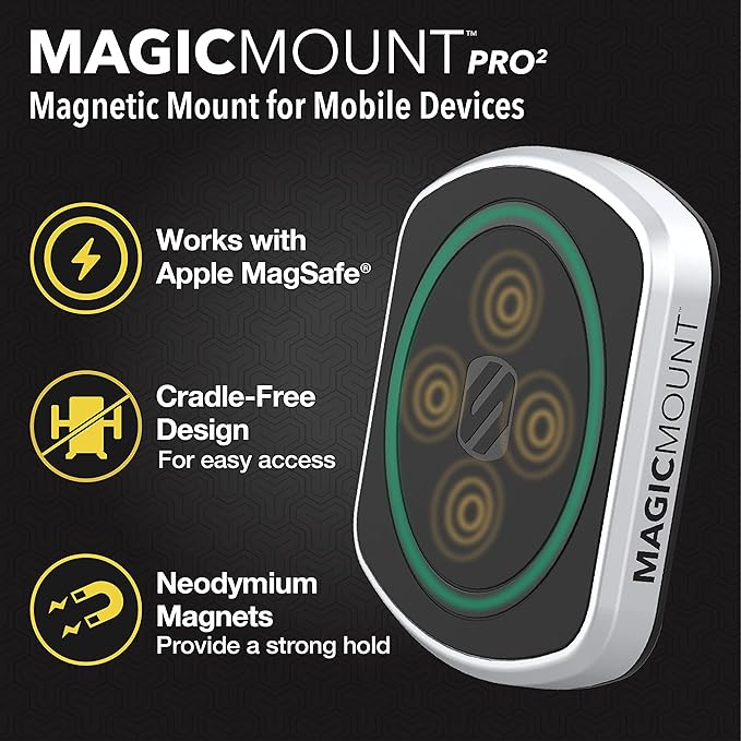 Scosche MP2WDEX2-XTSP MagicMount Pro2 Magnetic Car Phone Holder Extendo Telescoping Windshield or Dashboard Mount with Suction Cup Compatible with MagSafe, iPhones, Galaxy, Pixel & All Smartphones