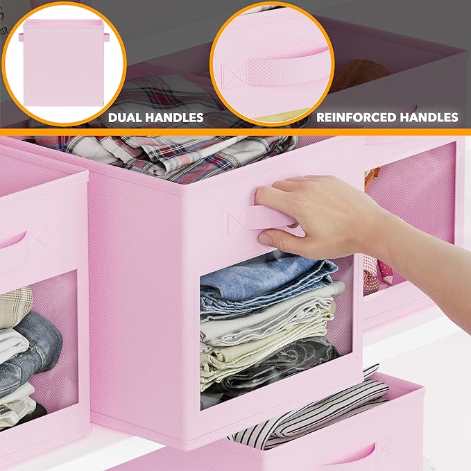 SpaceAid Storage Cubes with Clear Windows, Set of 6 Fabric Bins, 11 Inch Foldable Baskets Boxes for Closet, Cubby Shelf or Cu