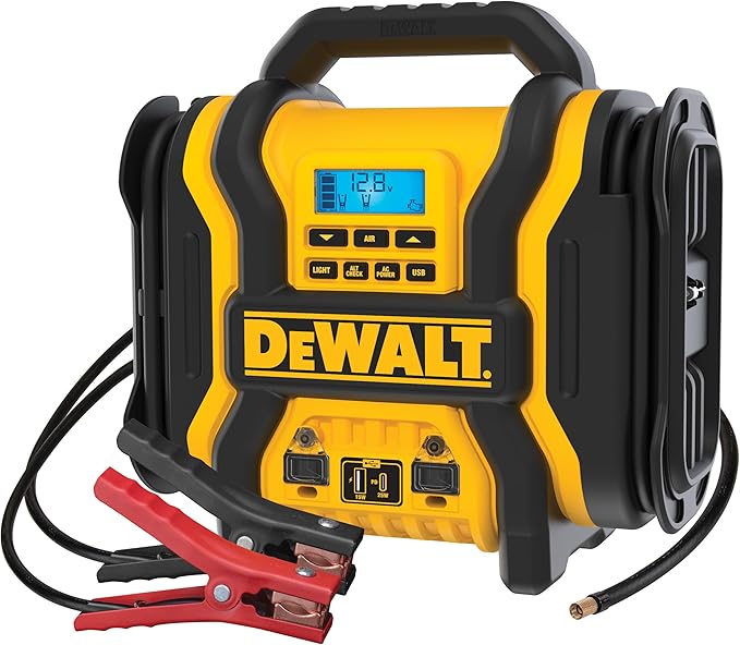 DEWALT DXAEPS14 2000 Peak Battery Amp 12V Automotive Battery Booster Jump Starter/Power Station with 120 PSI Compressor,