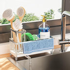 Cisily Sponge Holder for Kitchen Sink, Sink Caddy Organizer with High Brush Holder, Kitchen Countertop Organizers and Storage