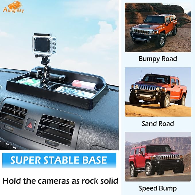 Aunginsy Center Console Dashboard Storage Organizer Tray with Dash Cam Mount Holder Compatible with Hummer H3 2005-2009, Car Cameras Bracket for Go pro/Action Camera Video Record Accessories