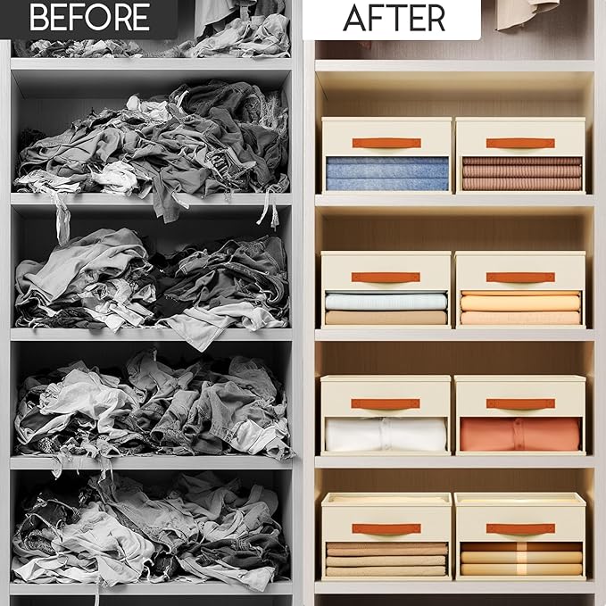 Homsorout Drawer Organizers and Storage - 8 Pack Foldable Pants Organizer with Clear Window & Handles, Fabric Closet Organize