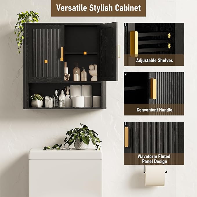 INNOD Bathroom Wall Cabinet, Wall-Mounted Medicine Cabinet with Adjustable Wood Shelf & Doors, Floating Bathroom Cabinet Over