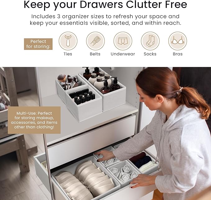 Reli. Drawer Organizer Clothes (14 Pack) | Organization for Dresser, Closet, Nursery, Baby Clothes | Foldable Fabric Dresser 