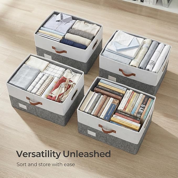 PRANDOM Storage Bins with Lids [3-Pack] Linen Fabric Foldable Storage Boxes Organizer Containers Baskets Cube with Cover for 