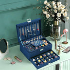 QBestry 3-Layer Jewelry Box for Women with Lock and Key & Drawer, Large Jewelry Organizer with 8 Necklace Hooks & 56 Earring 