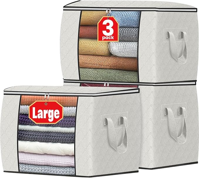 Fab totes 24 Gallons Clothes Storage, Foldable Thick Fabric Blanket Storage Bags, Containers for Organizing Bedroom, Closet, 