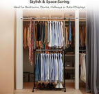 Displays By Jack Double Rail Clothes Rack, Adjustable Rolling Garment Rack on Wheels – Extendable Hanging Rods & Bottom Shelf
