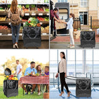 Large Rolling Tote Bag with Wheels, 130L Foldable Shopping Cart & Grocery Bag, 5 Swivel Wheels & 3 Handles, Multiple Pockets & Zippered Closure, Heavy Duty for Laundry, Moving, Travel, Camping, Black